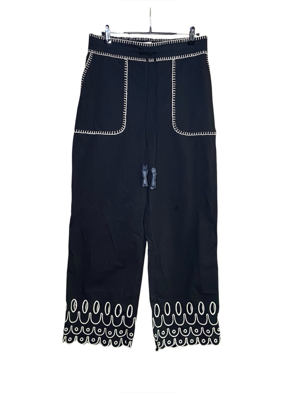 Figue Jolie Tiered Embroidered Ruffle-Hem Straight-Leg Pull-On Pants M Boho - Picture 2 of 5
